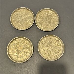 Set of 4 Vintage Metal Aluminum Coasters by Everlast Hand Forged Floral Design